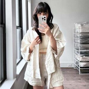 Deiji studios Cream linen kimono jacket top